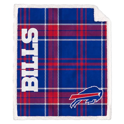 Front. Pegasus - Buffalo Bills 50" x 60" Playmaker Plaid Ultra Cozy Sherpa Throw - Multicolor.