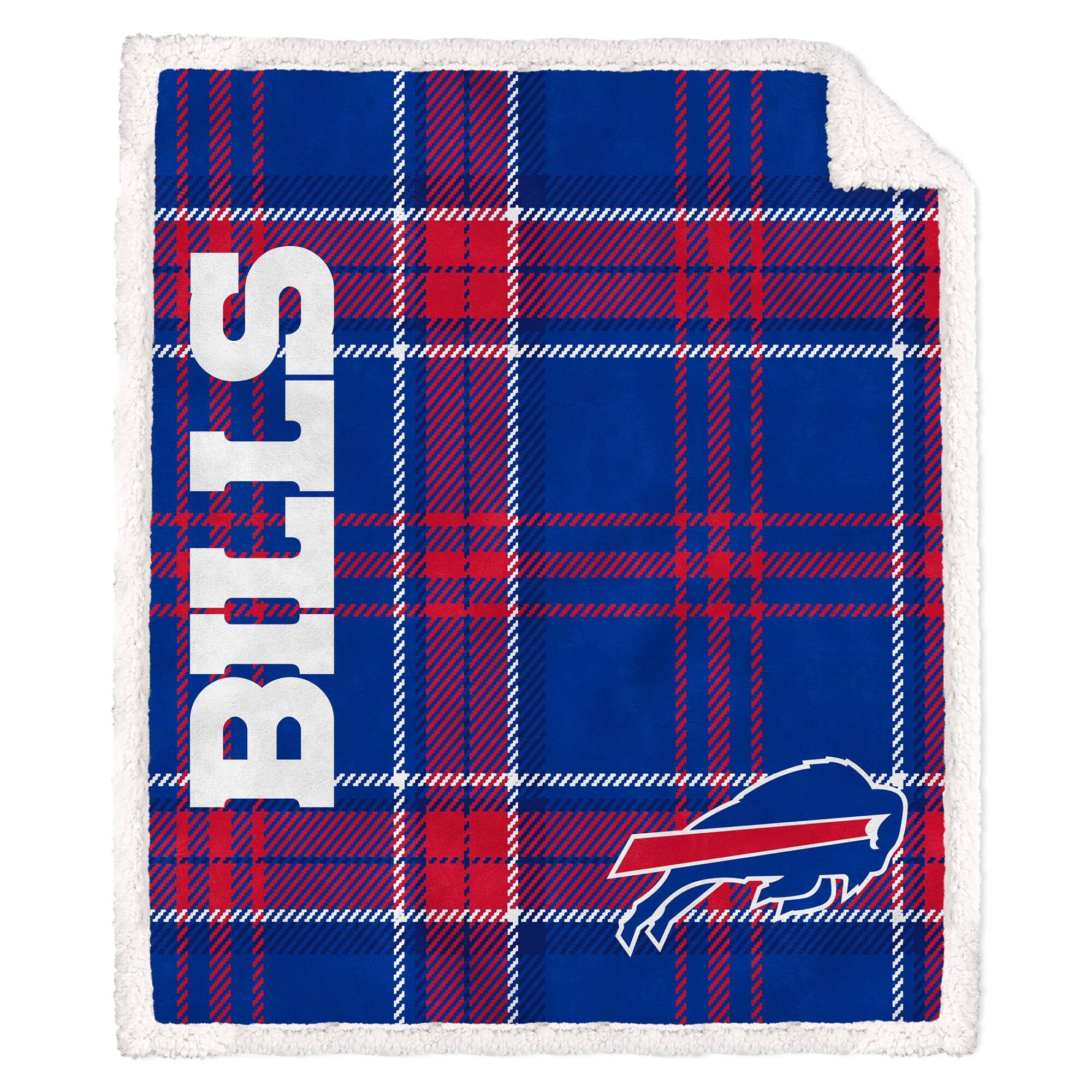 Front. Pegasus - Buffalo Bills 50" x 60" Playmaker Plaid Ultra Cozy Sherpa Throw - Multicolor.
