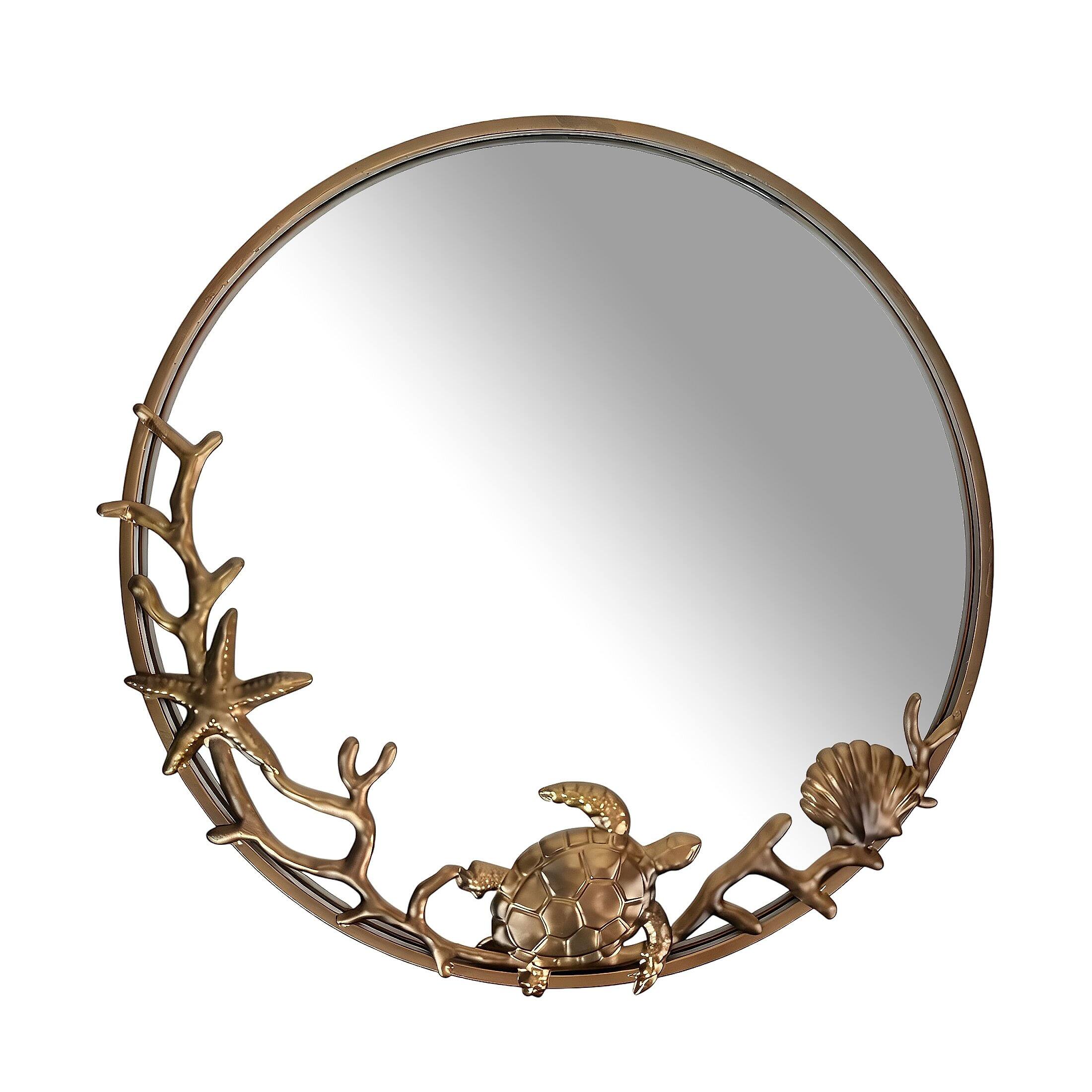 Front. Zeckos - Wall Mounted Mirror Bronze Coastal Sea Turtle Coral 20.5 in Metal Glass - Bronze.