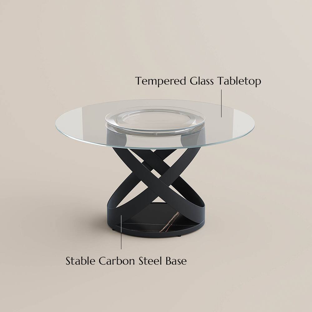 Tempered Glass Tabletop  
Stable Carbon Steel Base