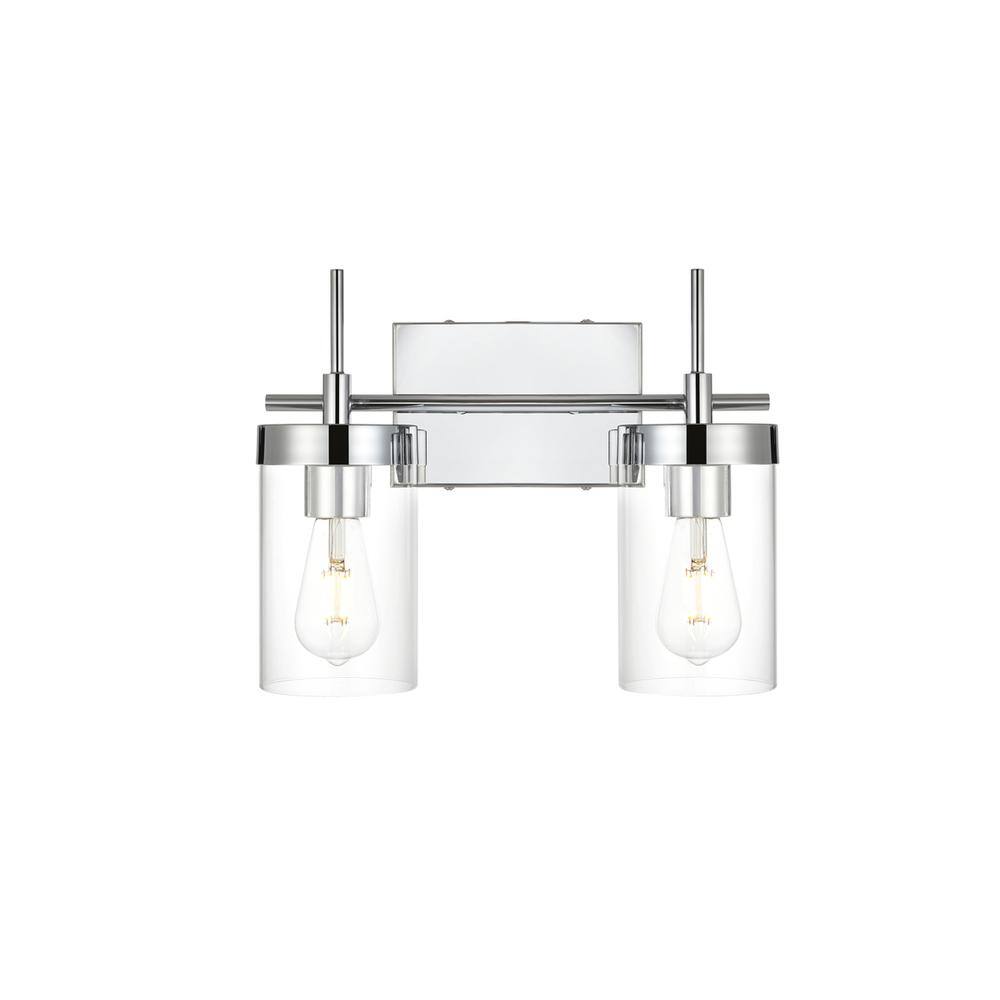 Alt View 2. Living District - Benny 2 light Chrome and Clear Bath Sconce - Chrome And Clear.