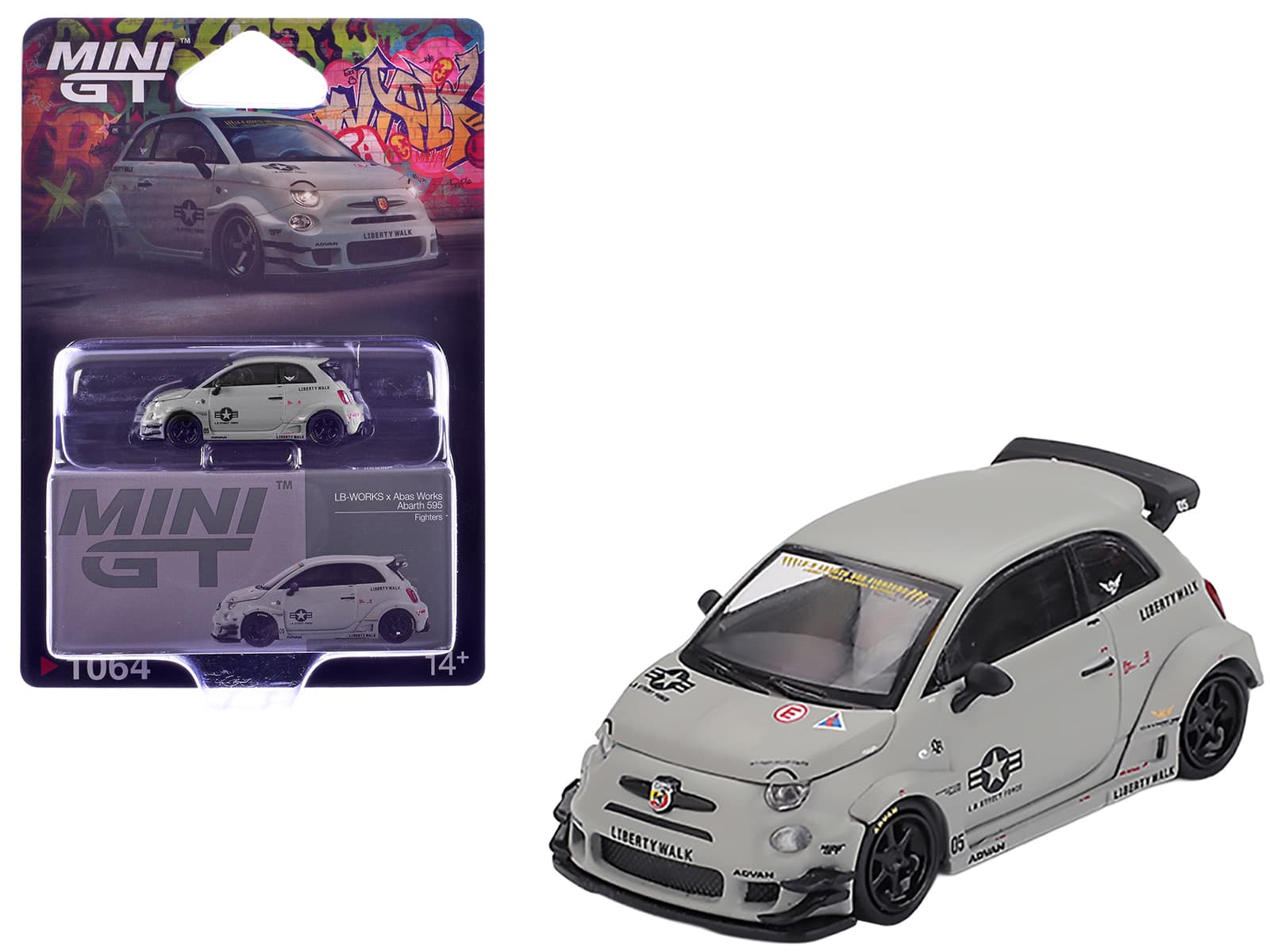 ABARTH 595 LB-Works x Abas Works "Fighters" Limited Edition 1/64 Diecast Model Car by Mini GT - Matt Gray