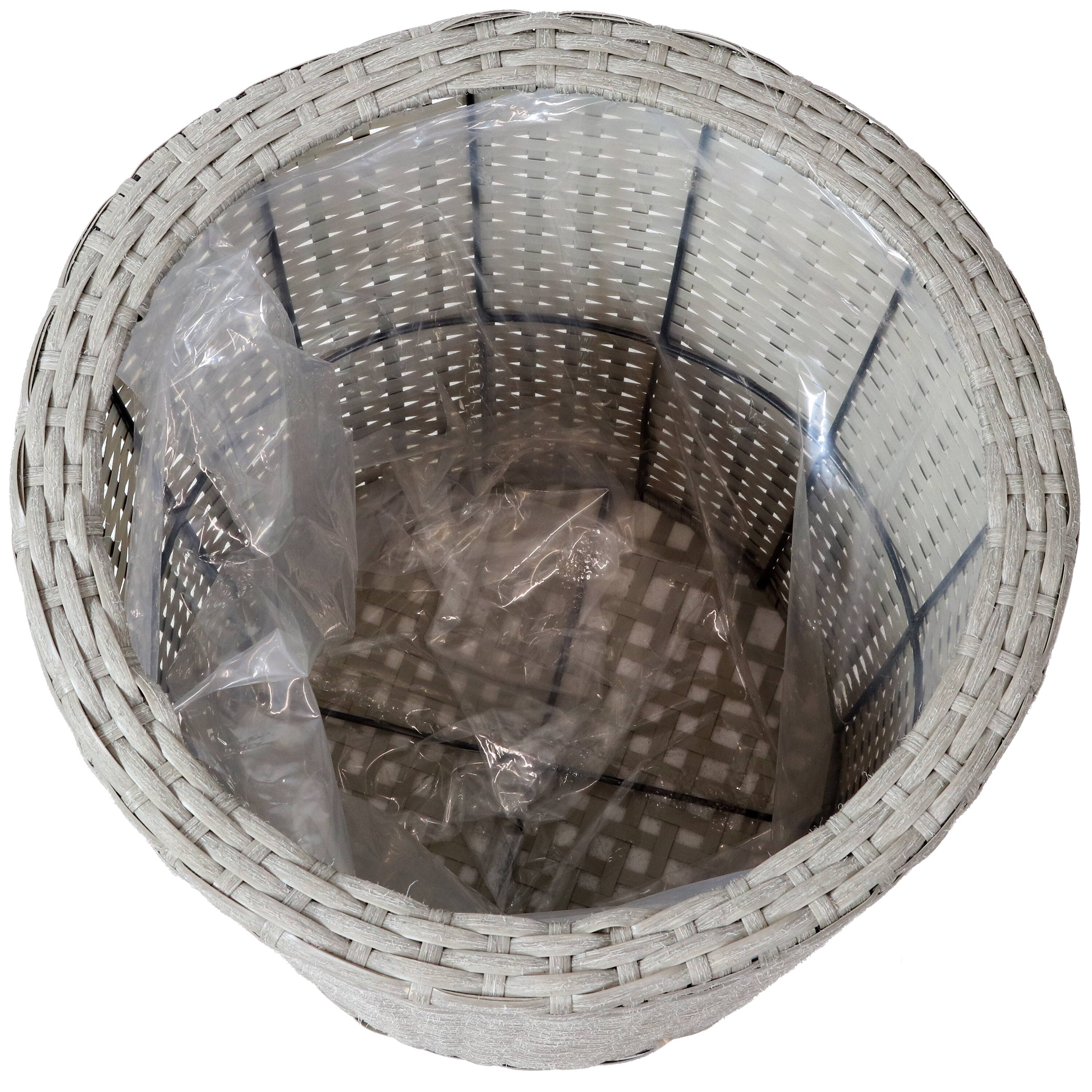 Alt View 5. Sunnydaze - Polyrattan Indoor Round Planter - 14.5 in, 11.75 in - Gray.