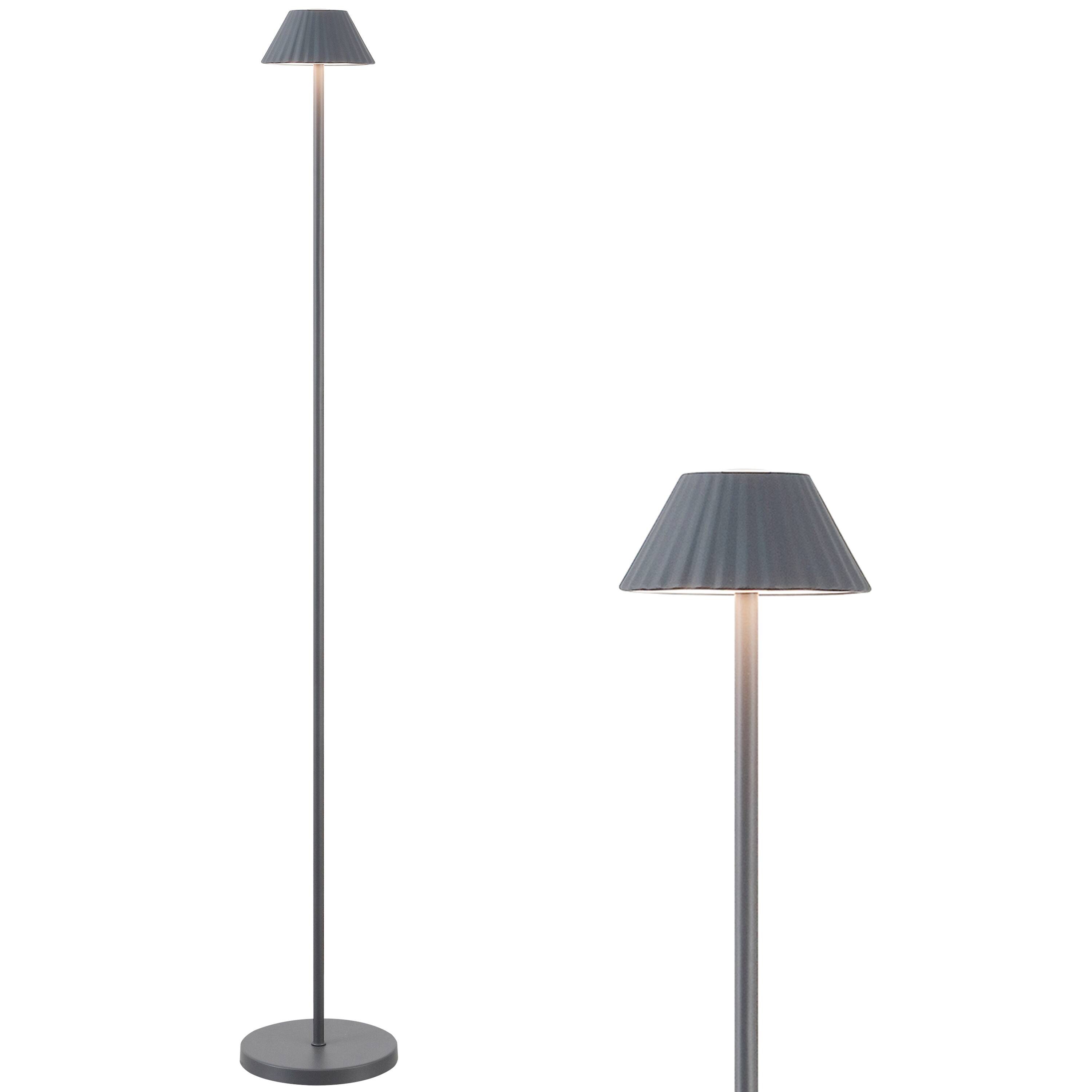 Front. Jonathan Y - Mallory 44" Modern Indoor/Outdoor Iron Pleated Shade Rechargeable/Cordless Dimmable Integrated LED Floor Lamp, Grey - Gray.