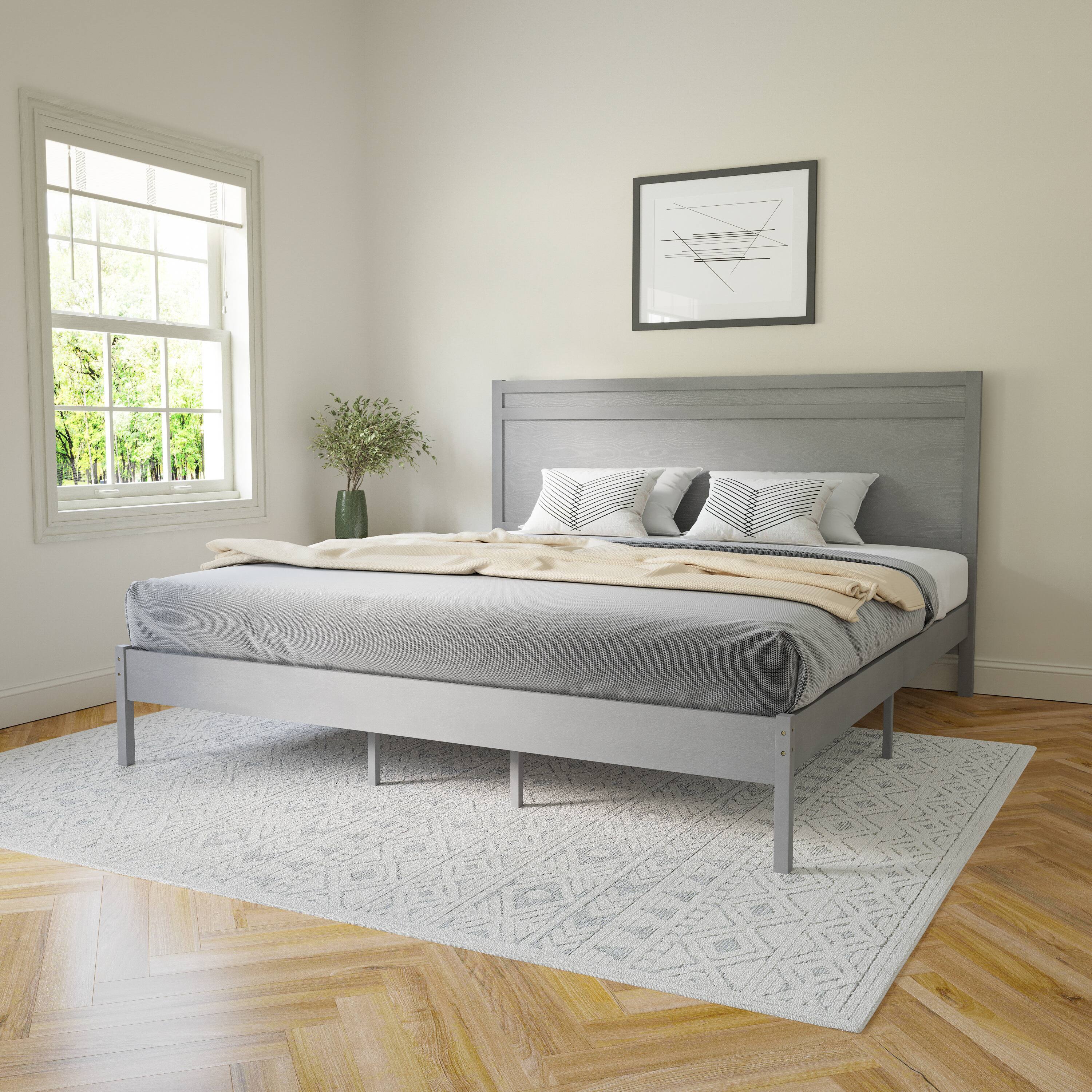 Alt View 1. Flash Furniture - Kingston King Size Solid Wood Platform Bed with Wooden Slats and Headboard, No Box Spring Needed, Gray - Gray.