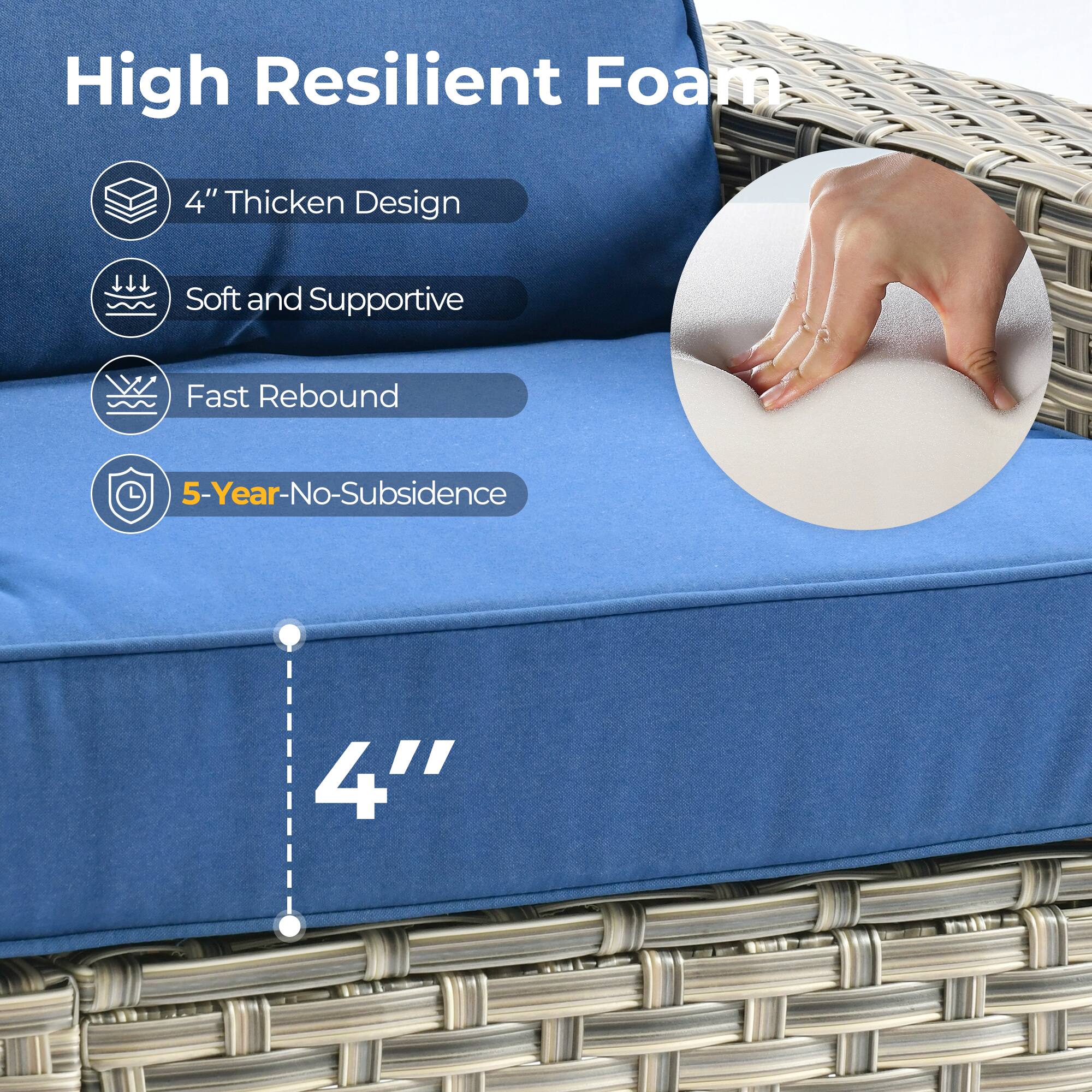 High Resilient Foam

- 4" Thick Design
- Soft and Supportive
- Fast Rebound
- 5-Year-No-Subsidence

4"