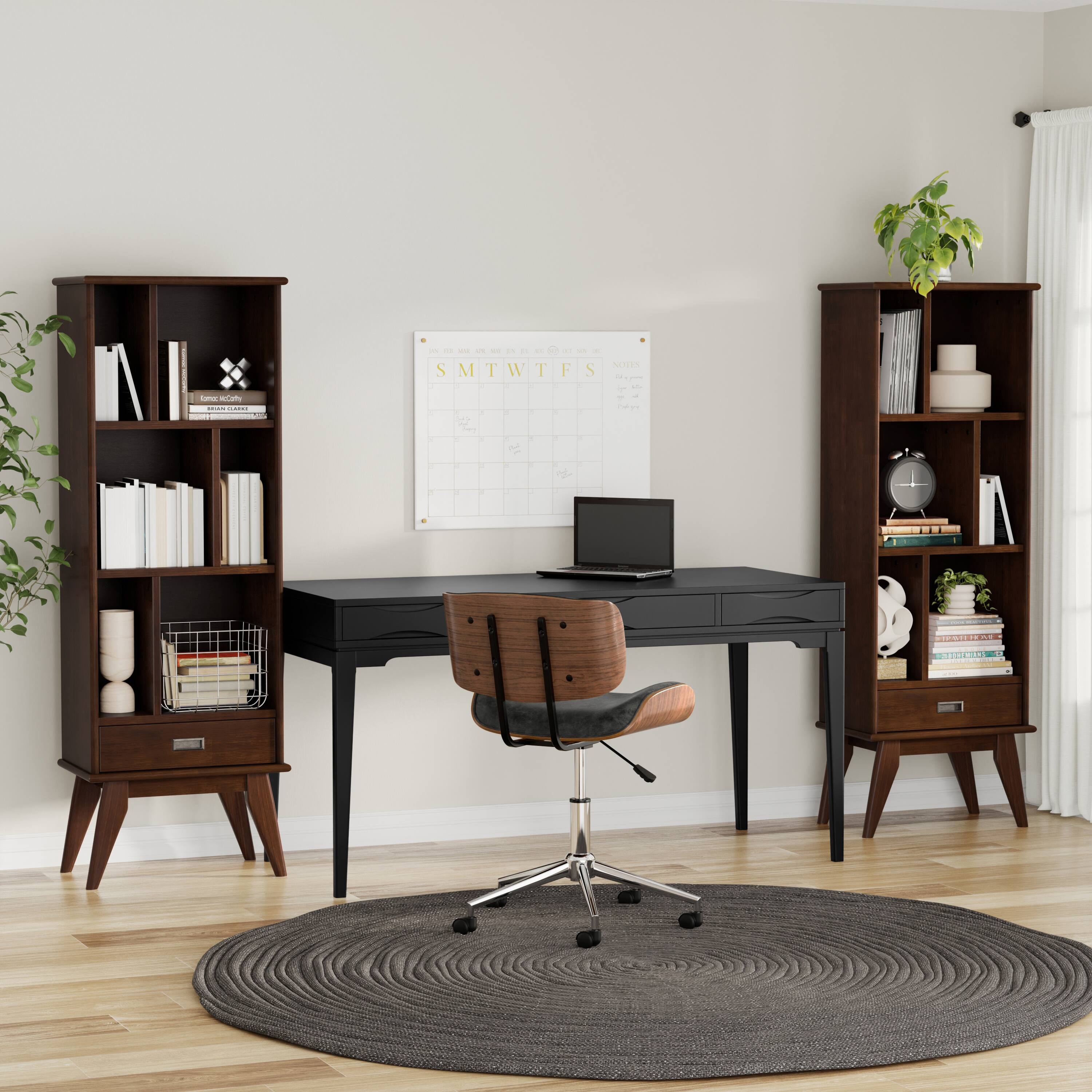 Angle. Simpli Home - Draper 22 inch 6 Cubbie Bookcase (Set of 2) - Medium Auburn Brown.