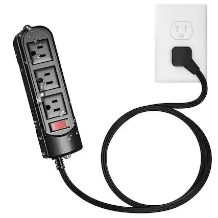 Front. Dazzed Corner - Outdoor Power Strip 6 Ft - Black.
