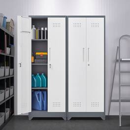 GOODSILO - Heavy-Duty Steel Storage Cabinet with Locking Doors, Shelves, and Hanging Rod for Garage and Utility Organization - Grey+White