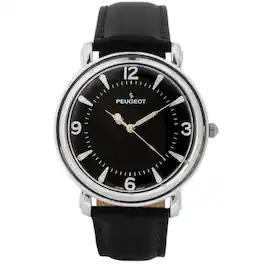 Peugeot - Men's 38mm Retro Design Calf Skin Leather Strap watch - Black