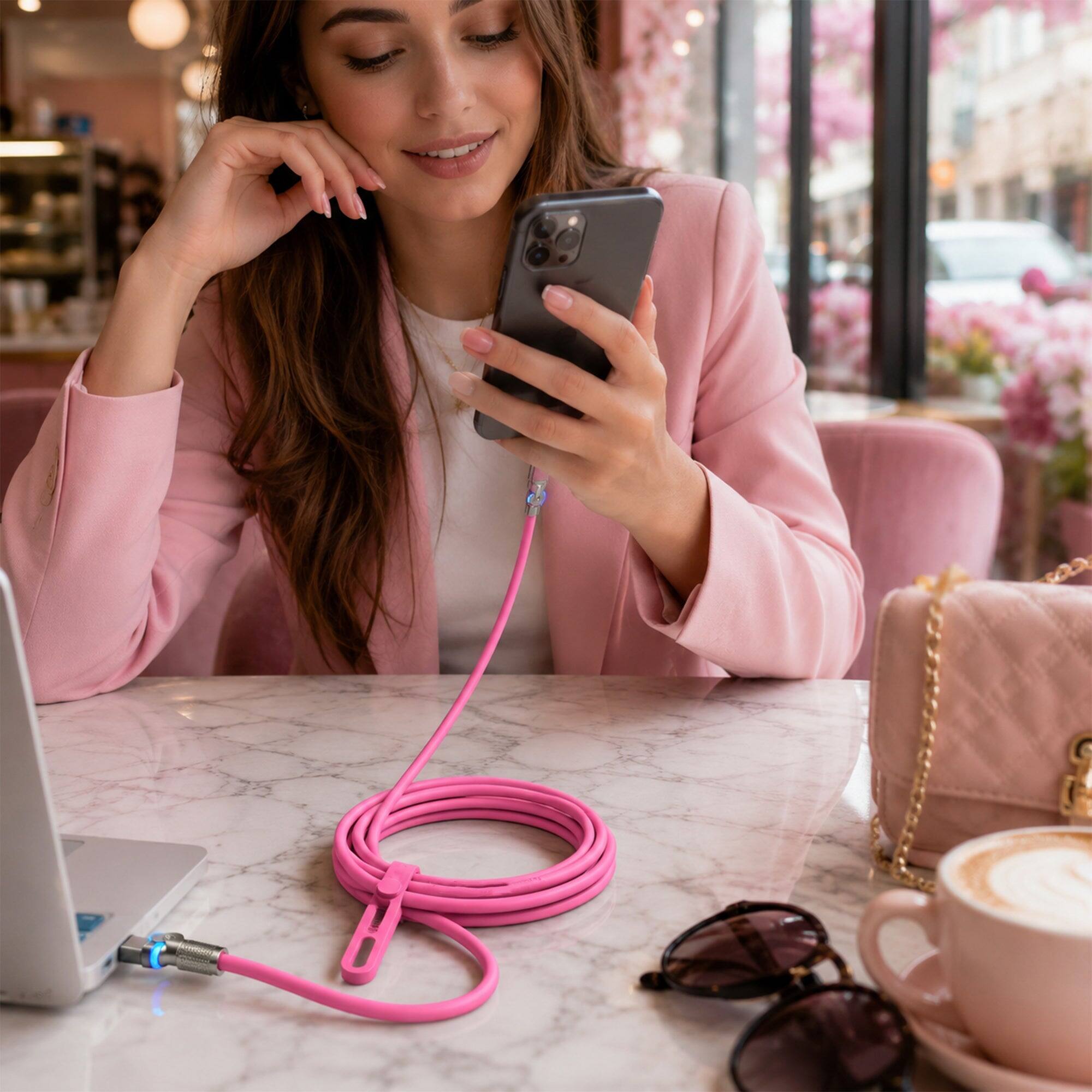Alt View 1. iBasics - 100W USB-C to USB-C Cable 12ft – Fast Charge Swivel Cord - Pink.