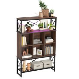 Bestier - Bookcase with 6 Cubes, Adjustable Shelves, RGB Lights & X-Frame - Farmhouse Style - Walnut