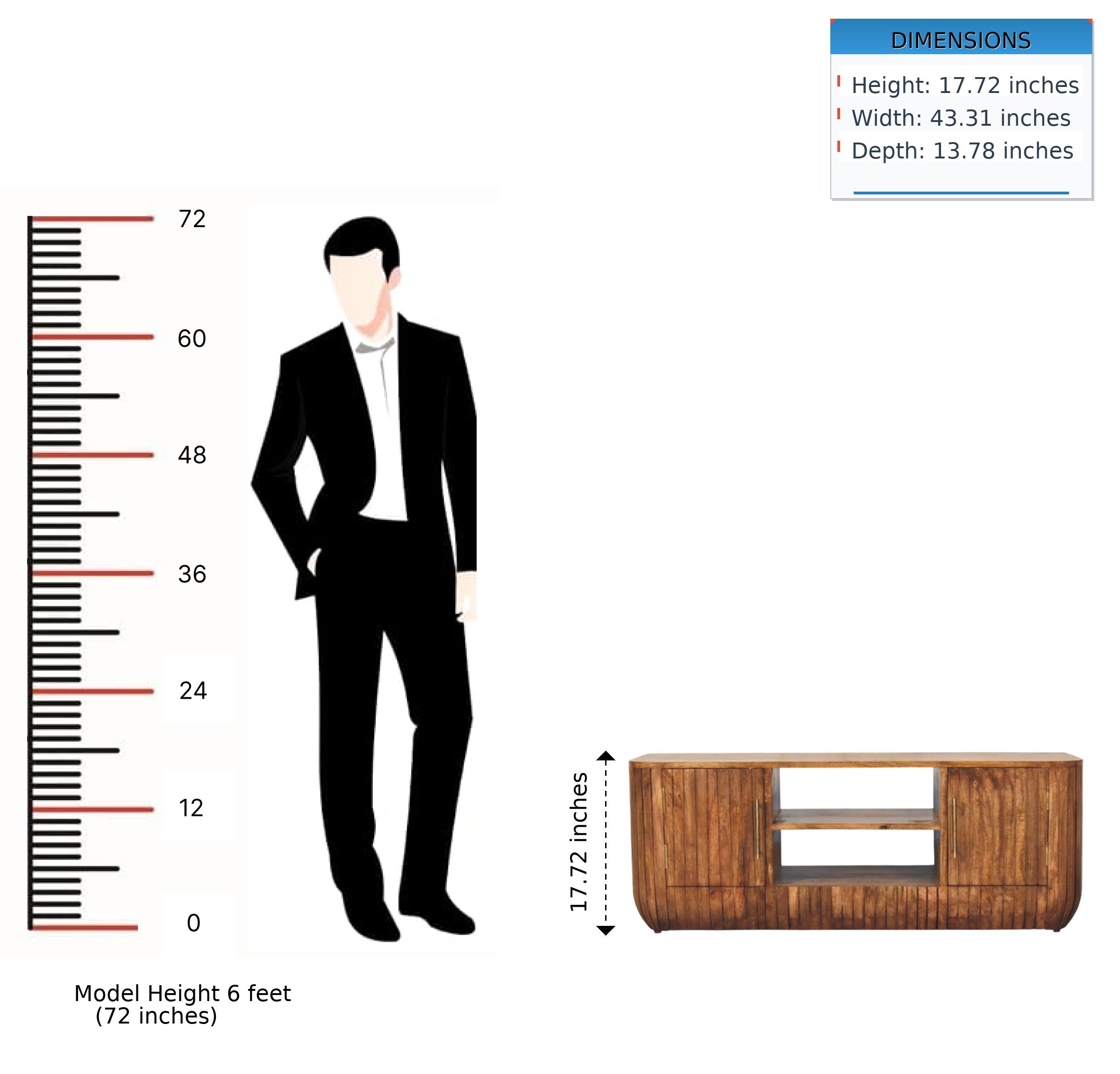 DIMENSIONS  
- Height: 17.72 inches  
- Width: 43.31 inches  
- Depth: 13.78 inches  

Model Height: 6 feet (72 inches)