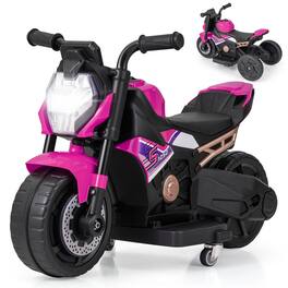 Gymax - 2-in-1 Kids Electric Motorcycle w/ Detachable Training Wheels Headlight & Horn - Pink