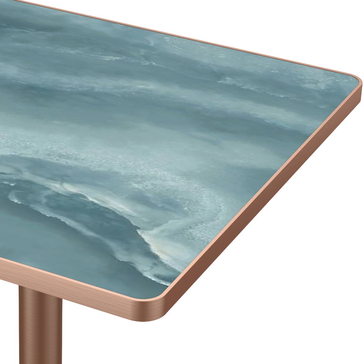 Back. Loheer - Loheer 31.5 Inch Square Dining Table, Sintered Stone Top, Rose Gold Pedestal Base - Green and Rose Gold.