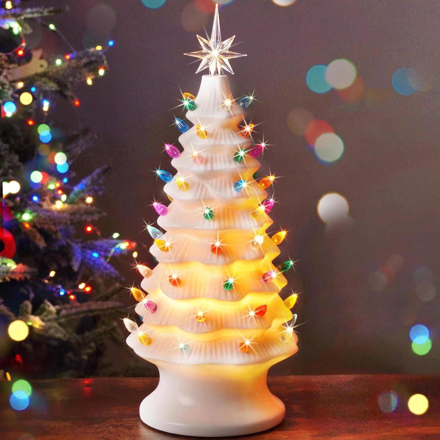 Alt View 1. Nordic Hygge - 16.5-Inch Hand-Painted Resin Christmas Tree with Lights with Multicolored LED Bulbs White - White.