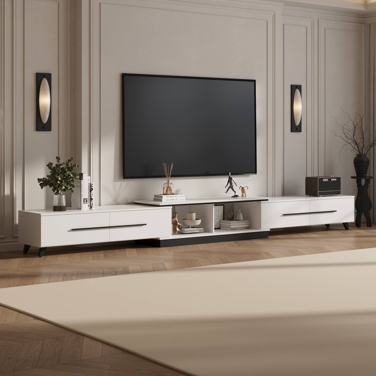 Alt View 2. FUFU & GAGA - FUFU&GAGA Modular TV Stand - Fits 60" TVs, Convertible Design, White Finish - White.