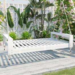 APRILSOUL - Swing Bed Seating Group Patio Acacia Wood Swing Frame for Garden Backyard - White