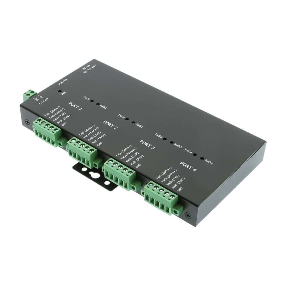 Coolgear - 4-Port USB to Serial Adapter - Isolated, DIP Switch Configuration for RS-232 RS-422 RS-485, Terminal Block, Power Supply - Black