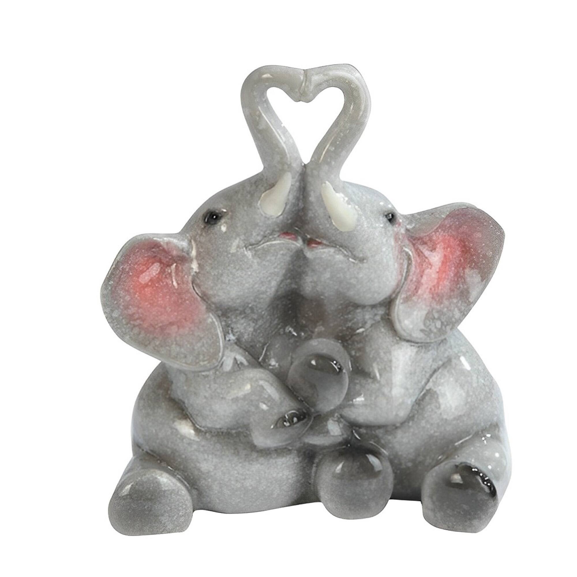 FC Design - 5"H Lovely Elephant Couple with Trunk Heart Figurine Statue Desk Tabletop Home Decor Gift - Multi-Color