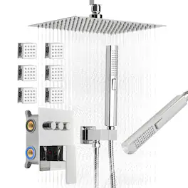 VEVOR - Shower Faucet Set, 10 Inch Ceiling Mount Rainfall Shower System with 6 Body Jets and 2 in 1 Handheld Spray - Chrome