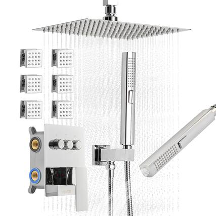 Front. VEVOR - Shower Faucet Set, 10 Inch Ceiling Mount Rainfall Shower System with 6 Body Jets and 2 in 1 Handheld Spray - Chrome.