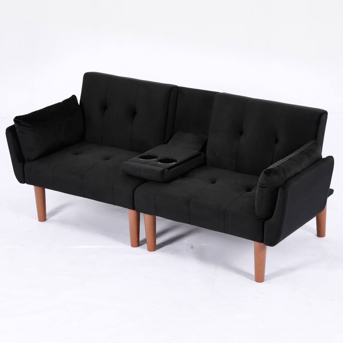 Alt View 10. Ropilly - Ropilly Black Velvet Loveseat, 72 Inch Foldable Sofa, 2 Person Couch for Living Room Apartment - Black.