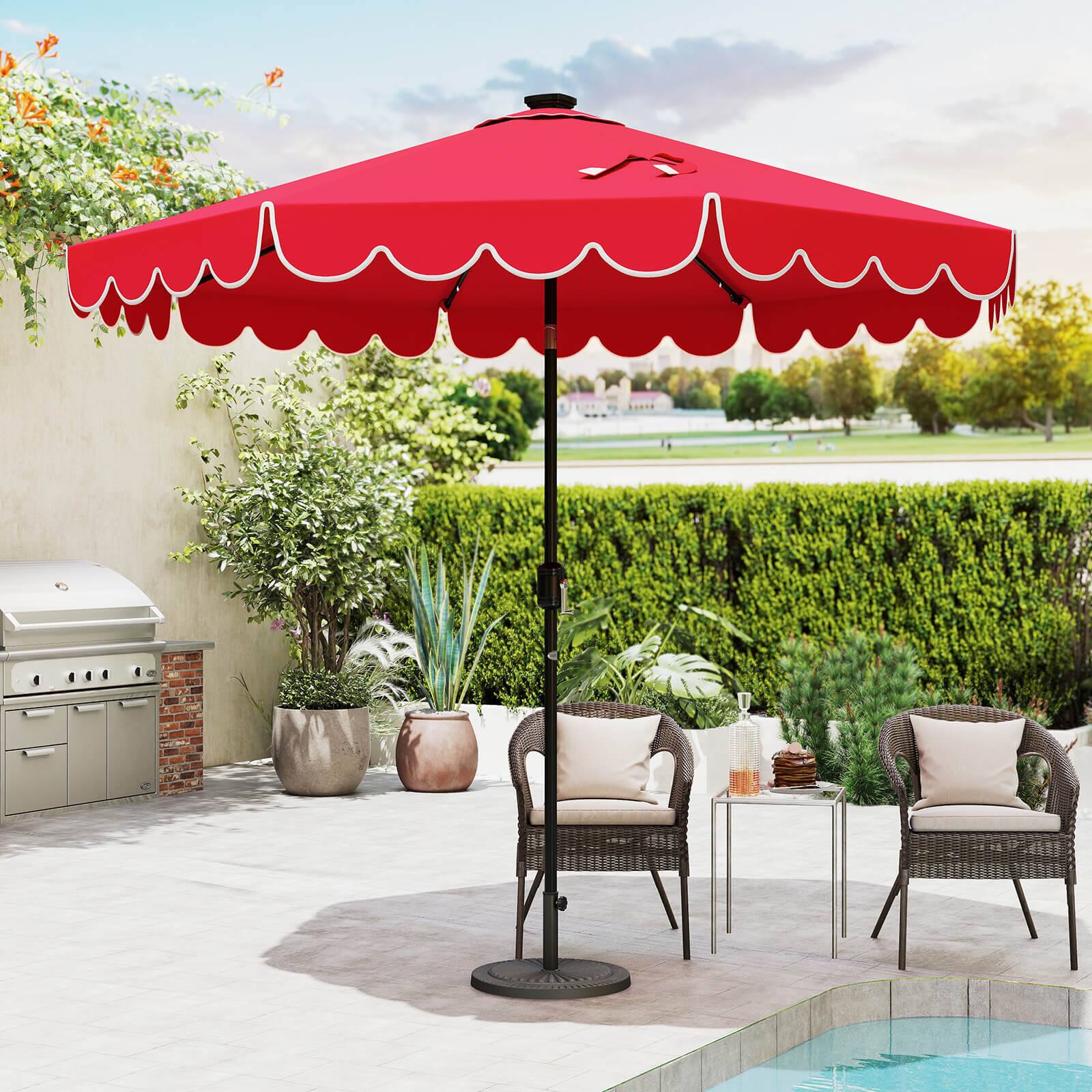 Alt View 3. Costway - Costway 9.3 FT Solar Patio Umbrella Outdoor Market Sunshade with 24 LED Lights Ruffles - Red.