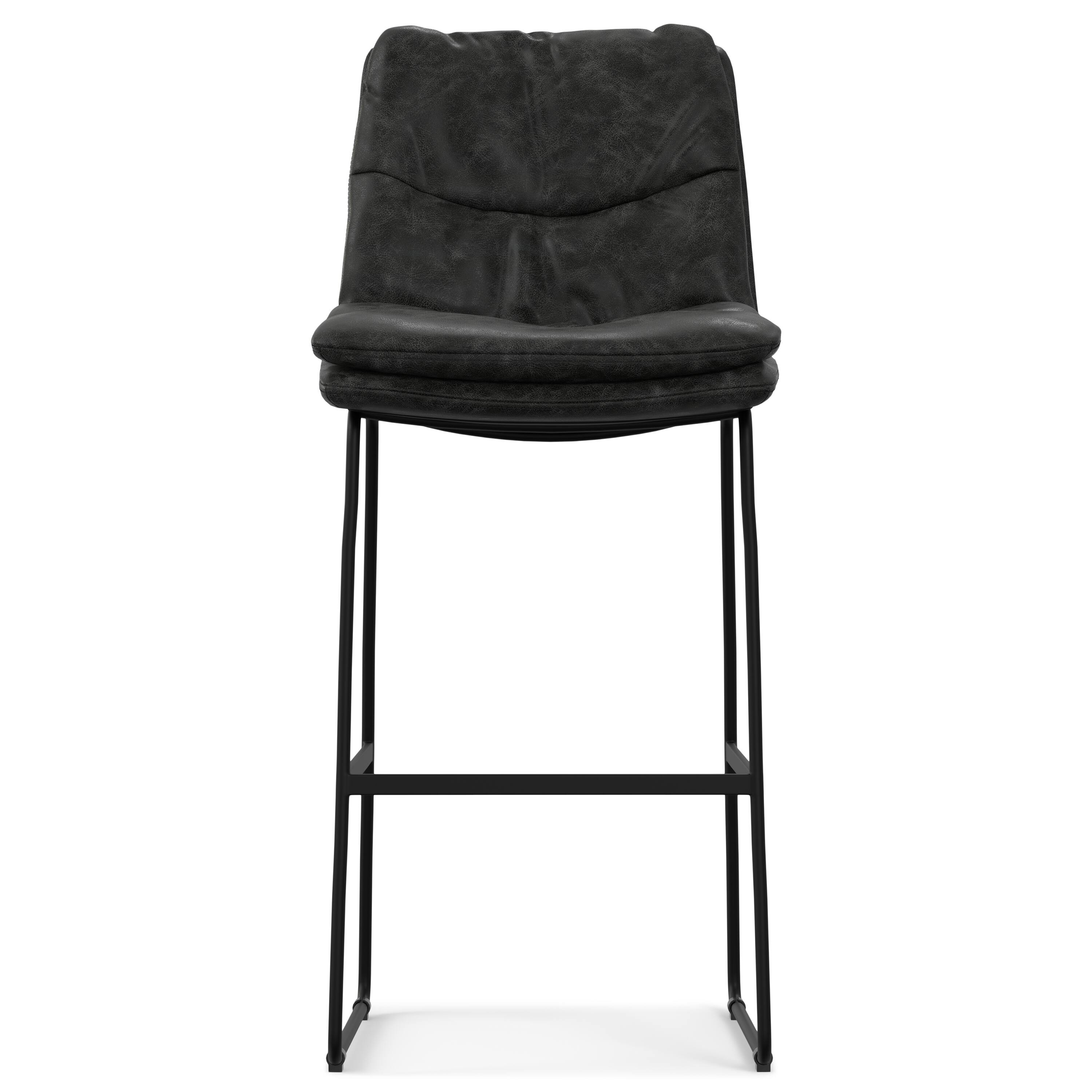 Left. Simpli Home - Danika Mid Century Modern Bar Stool (Set of 2) in Distressed Charcoal Grey Vegan Faux Leather - Distressed Charcoal Grey.