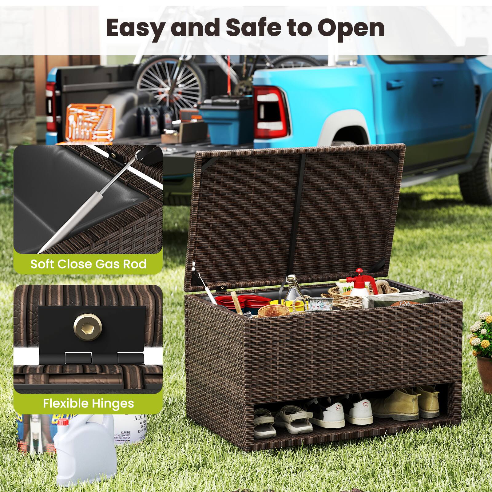 Easy and Safe to Open

Soft Close Gas Rod

Flexible Hinges