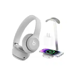 Beats - Solo 4 Wireless Headphones - Drenched Gray + Power Adapter & Headphone Stand/Charging Pad
