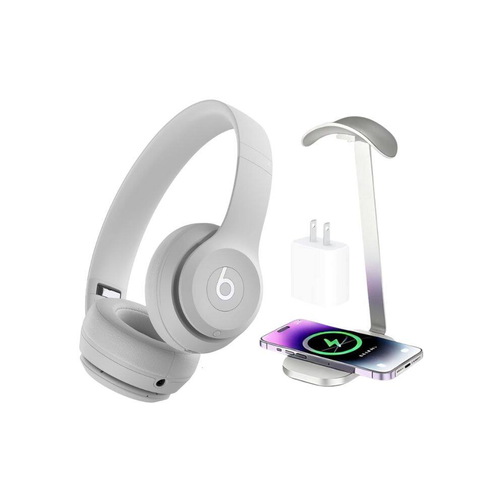 Beats - Solo 4 Wireless Headphones - Drenched Gray + Power Adapter & Headphone Stand/Charging Pad