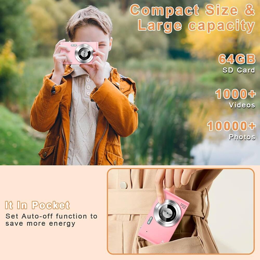 Compact Size & Large capacity  
64GB SD Card  
1000+ Videos  
10000+ Photos  

It In Pocket  
Set Auto-off function to save more energy