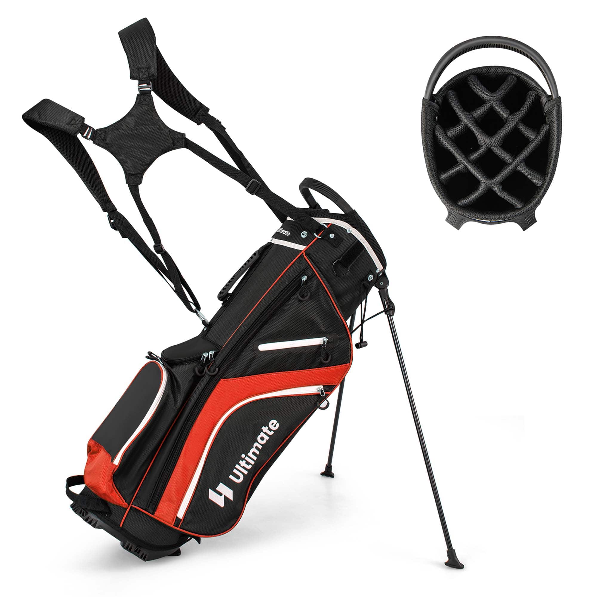 Front. Costway - Costway Lightweight Golf Stand Bag with 14 Way Top Dividers 6 Pockets Cooler Bag Rain Hood Red - Red.