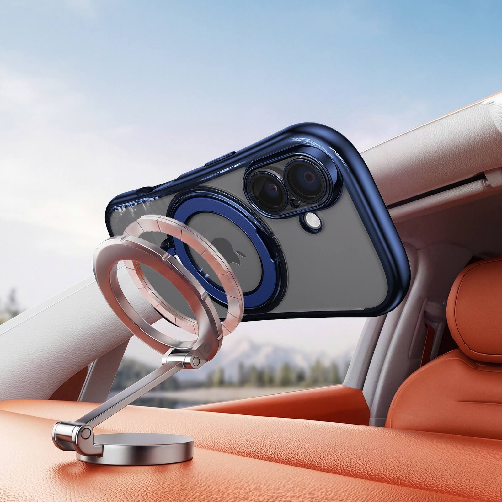 Alt View 3. Dteck - Magnetic Case for Apple iPhone 17 with 360 Ring Stand and Strap, Shockproof TPU Protective Cover Built-in Lens Protector - Blue.