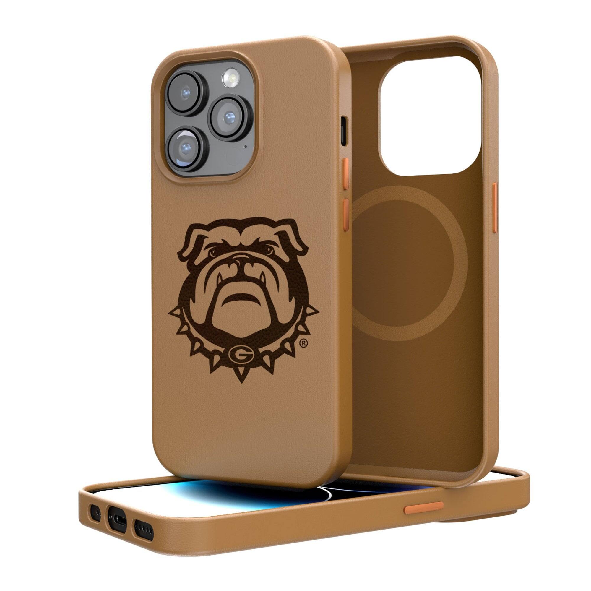 Front. Keyscaper - Brown Georgia Bulldogs Mascot iPhone Magnetic Bump Case - 14 - Brown.