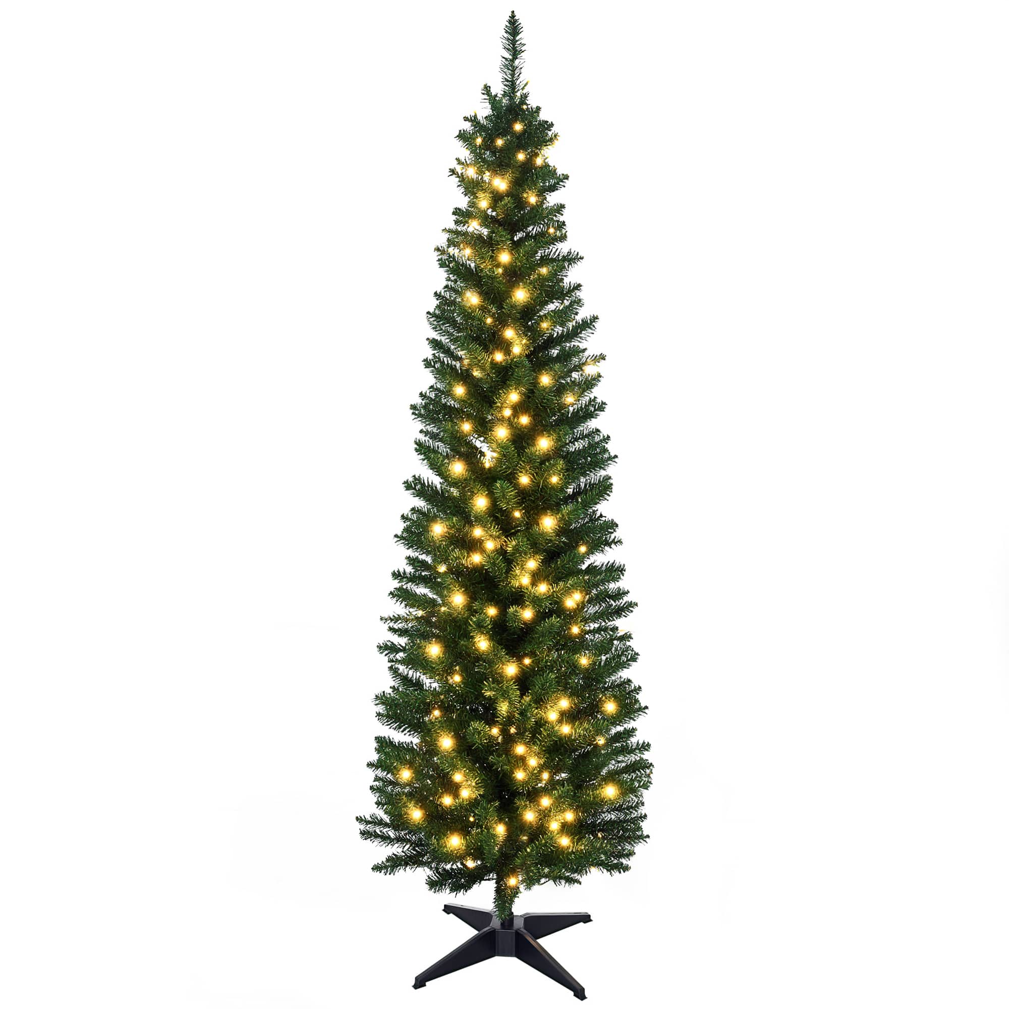 Front. Homcom - Pre-Lit Slim Noble Fir Artificial Pencil Christmas Tree, Realistic Branches, 110 Warm White LEDs - green.