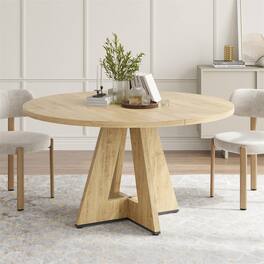 Boyel Living - 47" Round Dining Table for 4-7 People Modern Wood Kitchen Table with Sturdy Metal Base Easy Assembly - Natural