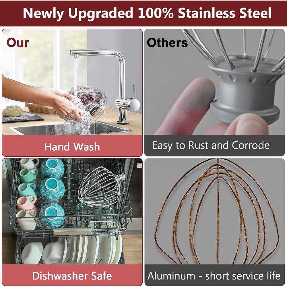 Newly Upgraded 100% Stainless Steel

Our
- Hand Wash
- Dishwasher Safe

Others
- Easy to Rust and Corrode
- Aluminum - short service life