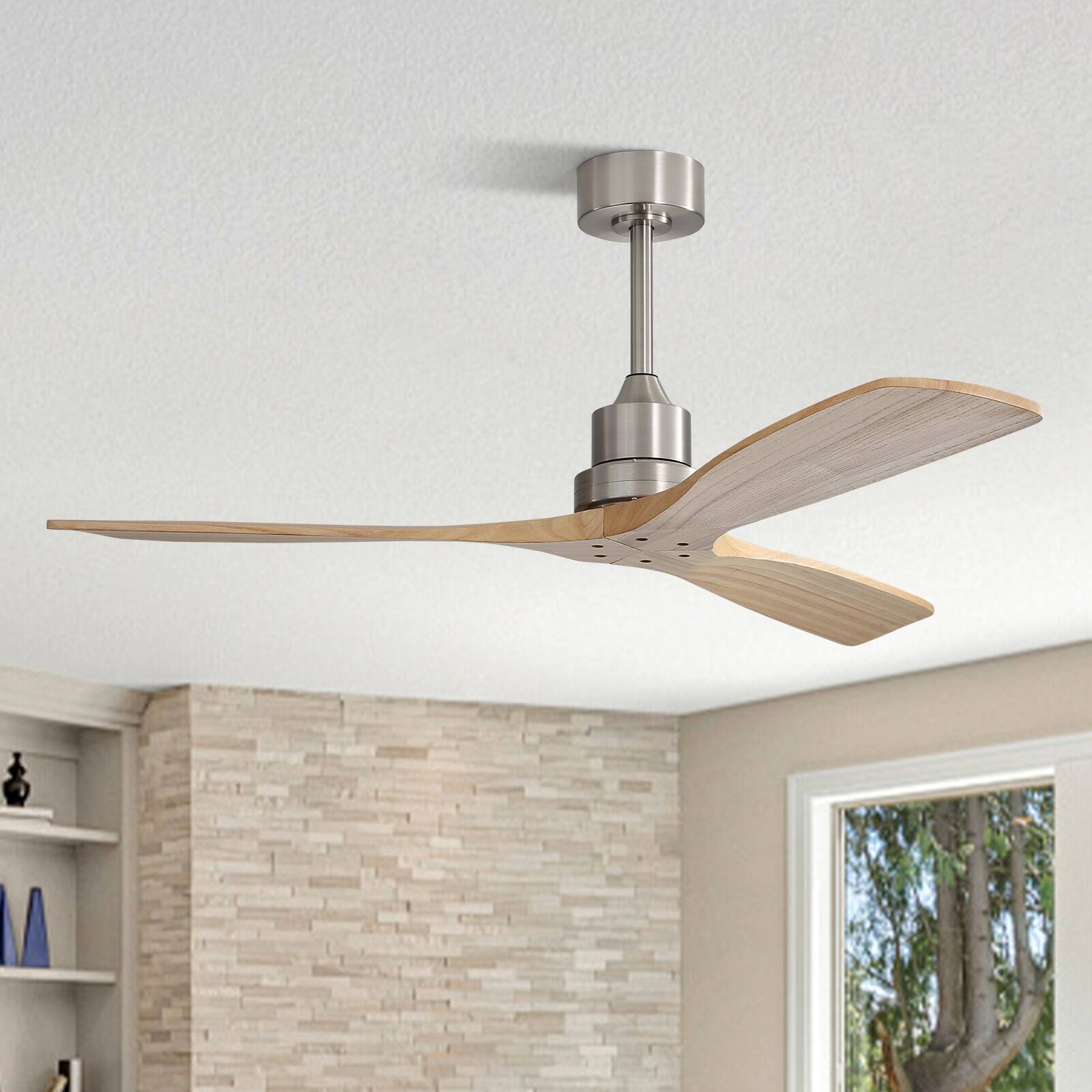Alt View 5. Sofucor - 52 Inch Smart Solid Wood Ceiling Fans and Alexa/Google Assistant/APP/Remote for Bedroom Living Room Farmhouse Patio - Nickel - Without Light.