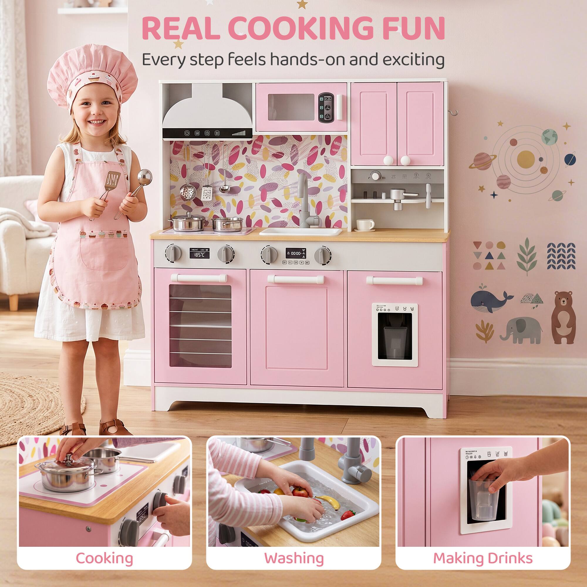 REAL COOKING FUN  
Every step feels hands-on and exciting  

Cooking  
Washing  
Making Drinks