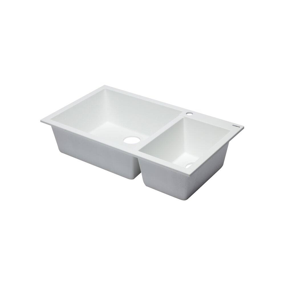 Back. Alfi - White 34" Double Bowl Drop In Granite Composite Kitchen Sink - White.