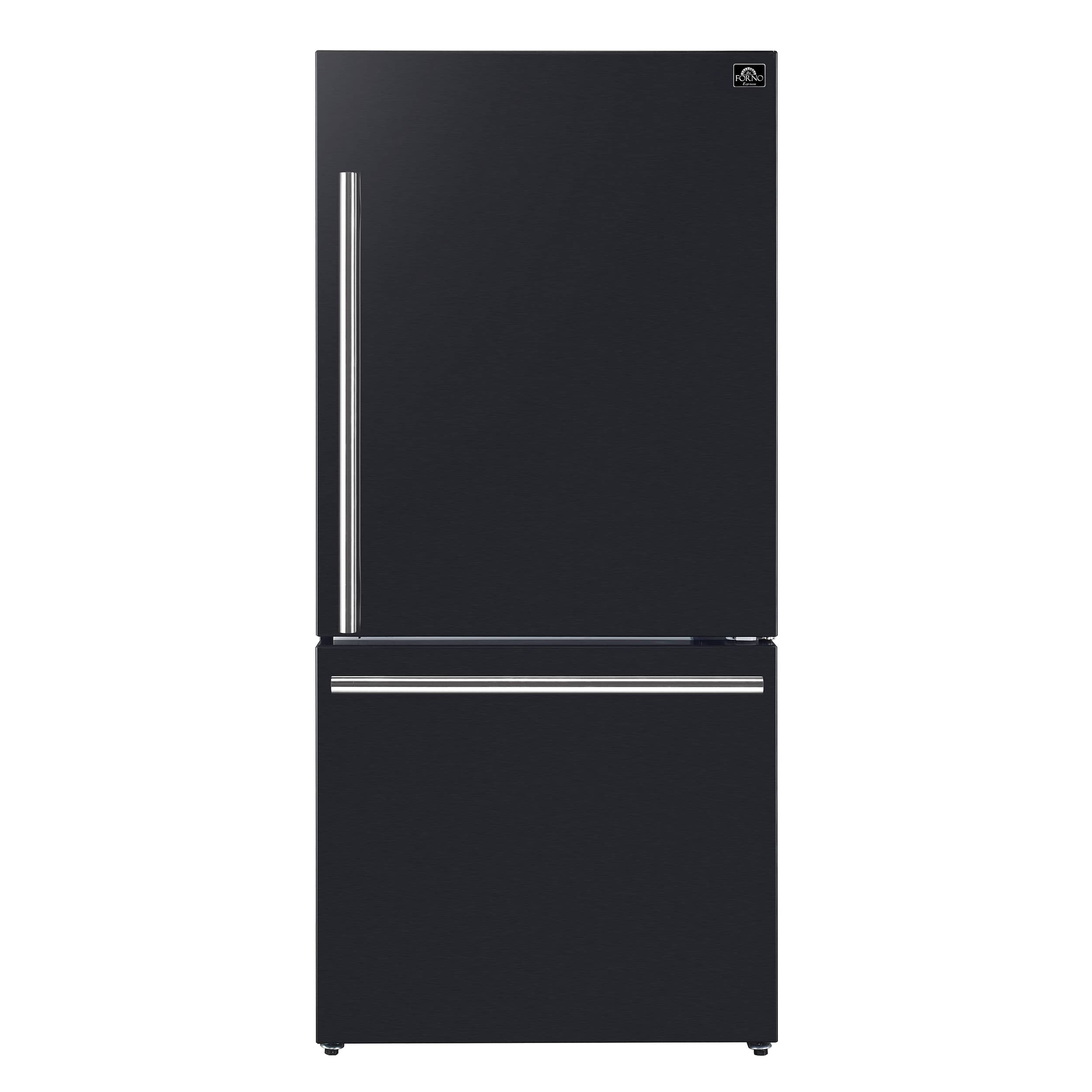 Front. Forno Appliances - Milano Espresso 17.2 Cu. Ft. Counter-Depth Bottom Freezer Refrigerator with Right Swing Door, Antique Brass Handles - Black.