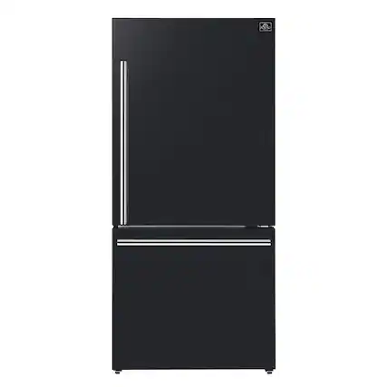 Front. Forno Appliances - Milano Espresso 17.2 Cu. Ft. Counter-Depth Bottom Freezer Refrigerator with Right Swing Door, Antique Brass Handles - Black.