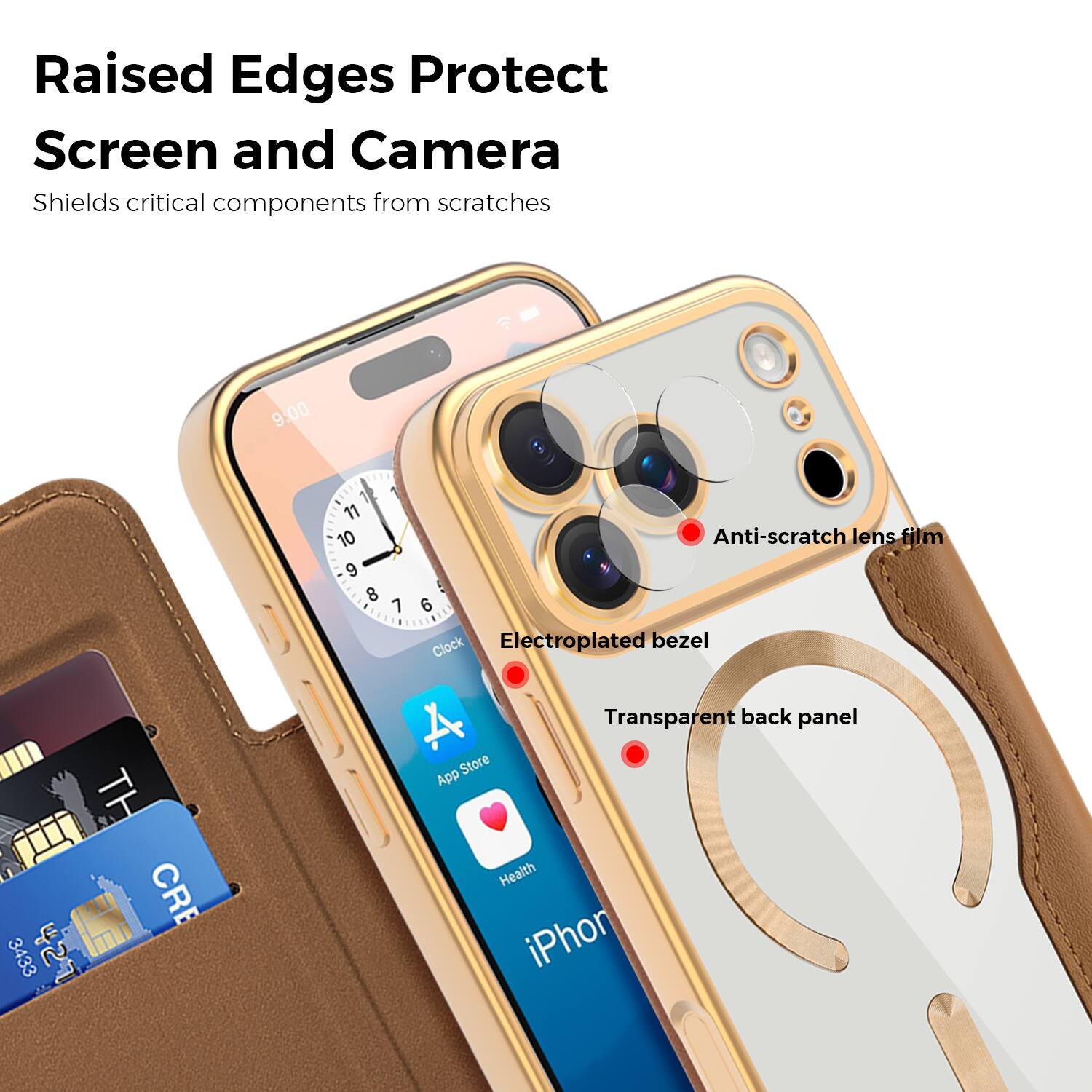 Raised Edges Protect Screen and Camera  
Shields critical components from scratches  

- Anti-scratch lens film  
- Electroplated bezel  
- Transparent back panel