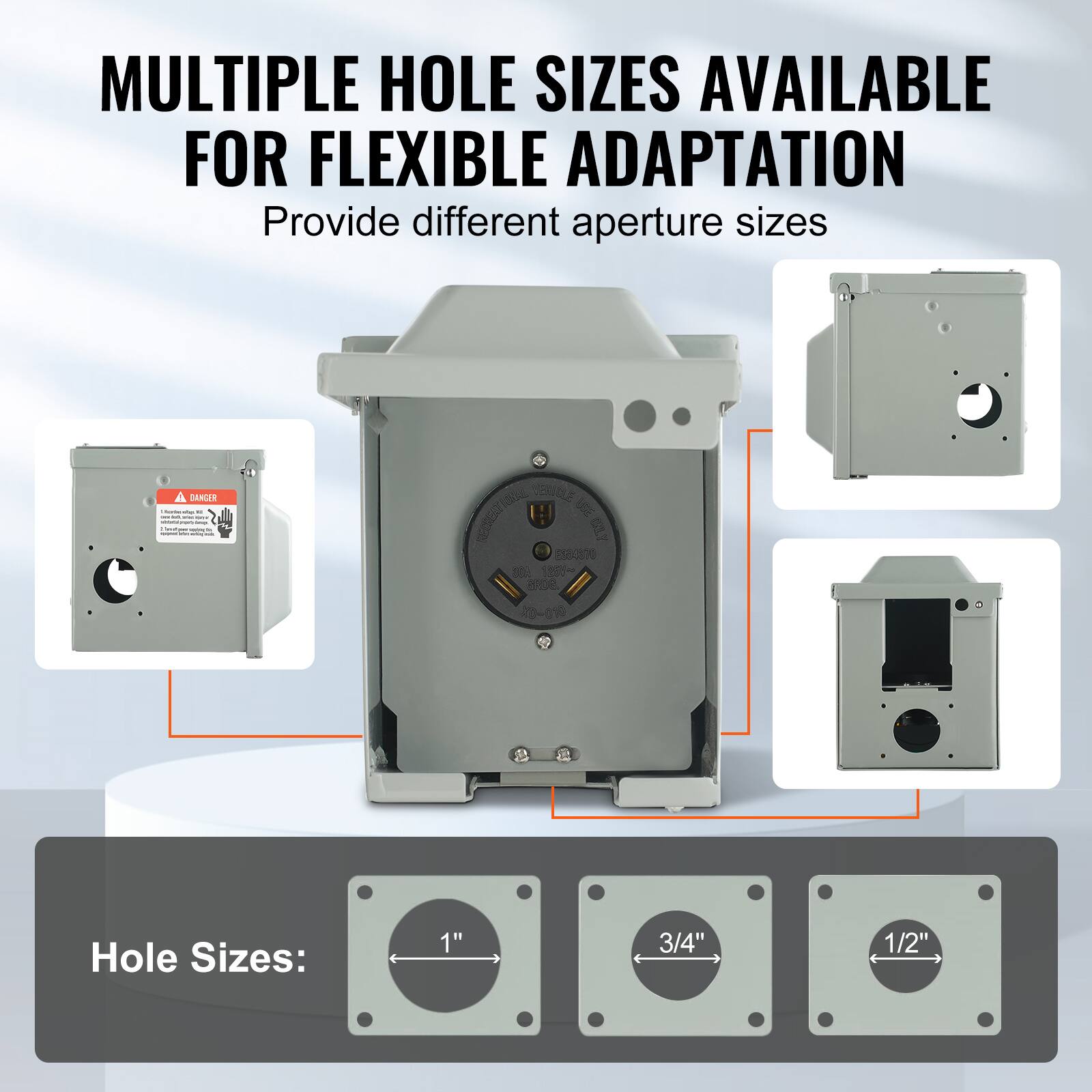 MULTIPLE HOLE SIZES AVAILABLE FOR FLEXIBLE ADAPTATION  
Provide different aperture sizes  

Hole Sizes:  
1"  
3/4"  
1/2"