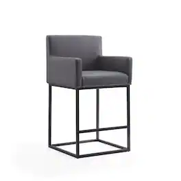Manhattan Comfort - Ambassador Mid-Century Modern Metal Upholstered Counter Stool - Gray