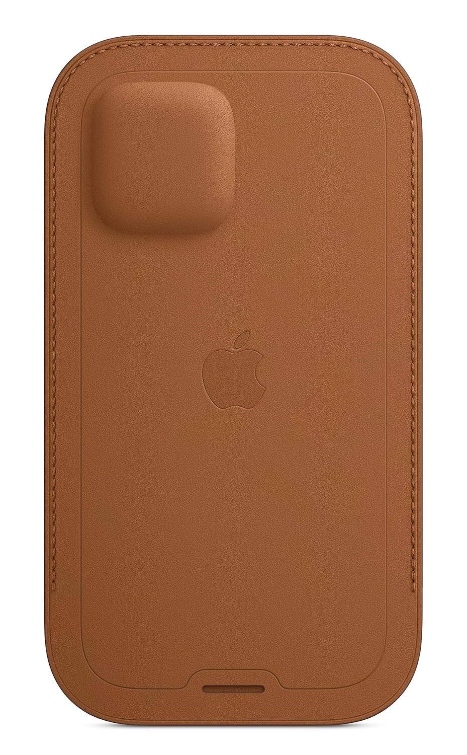 Angle. Apple - Apple iphone 12/12 Pro Leather Sleeve With MagSafe Saddle Brown - Saddle Brown.