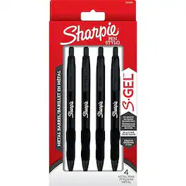 Sharpie - S-Gel Metal Retractable Gel Pen, Medium Point, Black Ink, 4/Pack (2153578)