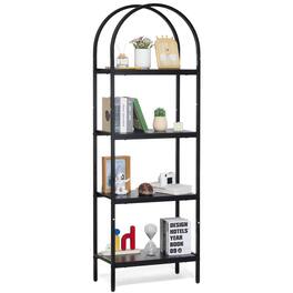 VEVOR - Metal Bookshelf, 4-Tier Arched Industrial Bookshelf, Small Rustic Vintage Storage Bookcase with Open Shelves - Black